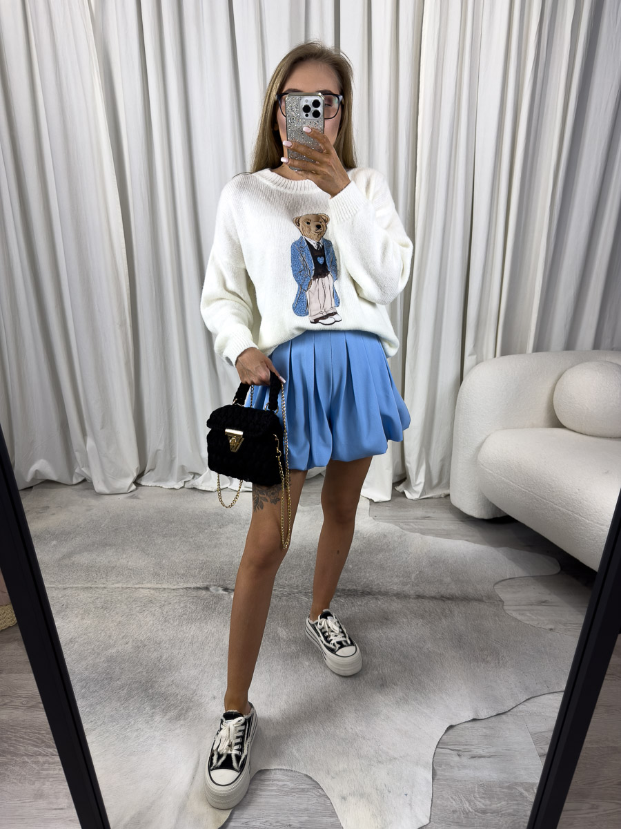 Spódnico-spodenki eleganckie Classic błękitne - zdjęcie produktowe do sklepu internetowego z odzieżą damską